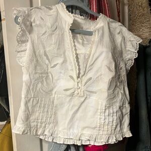 NWOT Anthropologie White Lace And  Embroided blouse XL